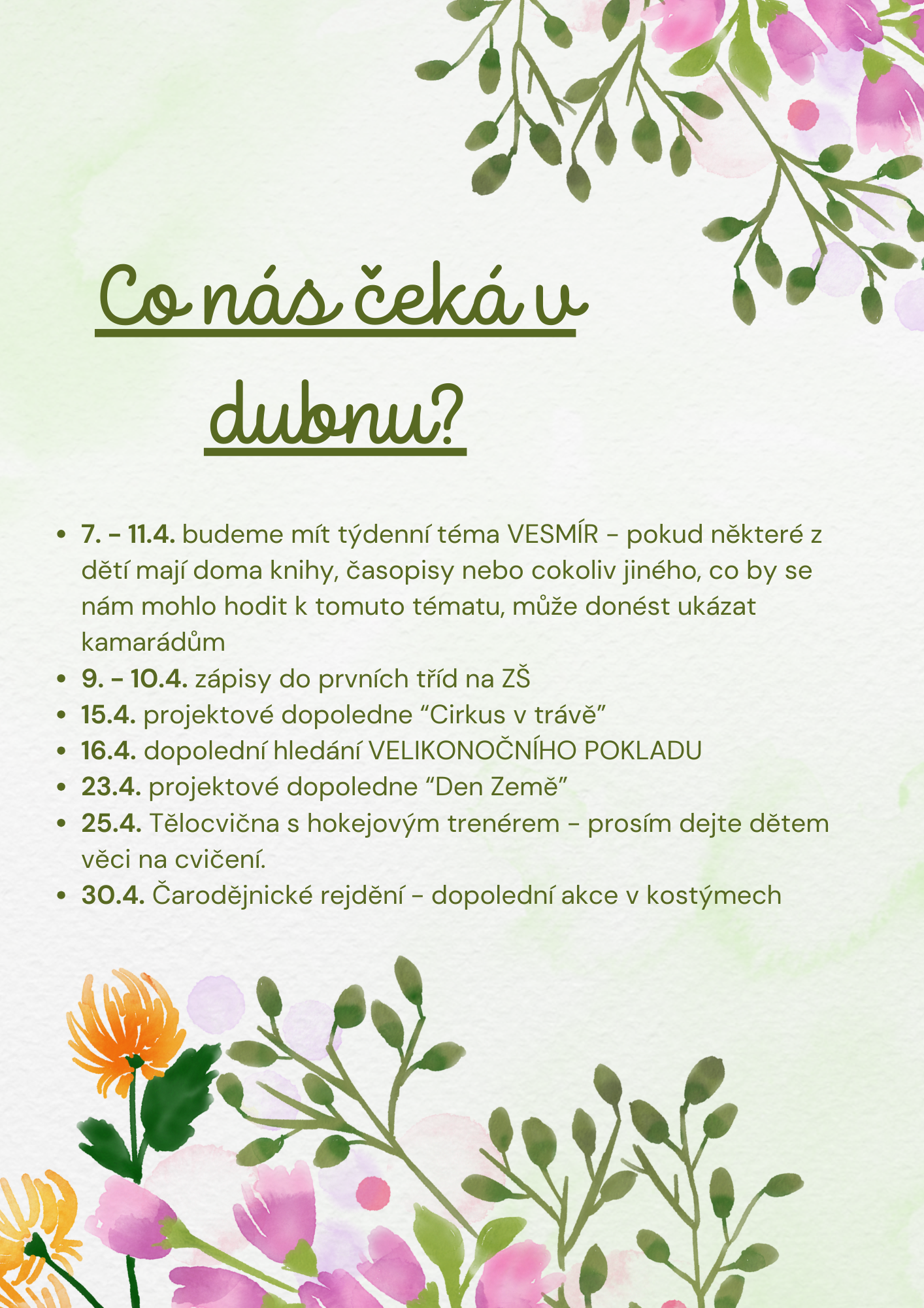Green Watercolor Hello April Flyer